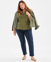 Style & Co Plus Size Printed 3/4-Sleeve Henley Top, Macy's Exclusive