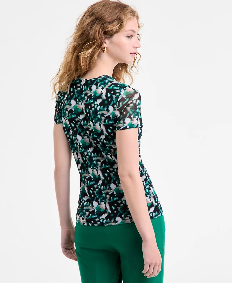 Bar Iii Women's Printed-Mesh Short-Sleeve Tee, Macy's Exclusive