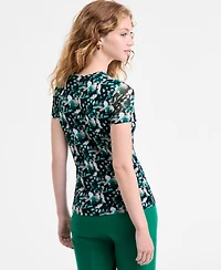 Bar Iii Women's Printed-Mesh Short-Sleeve Tee, Macy's Exclusive