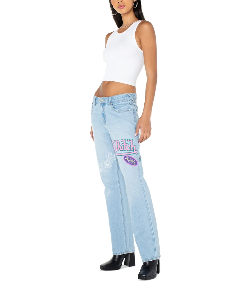 Von Dutch Women's Patched Straight-Leg Jeans