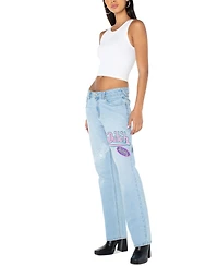 Von Dutch Women's Patched Straight-Leg Jeans