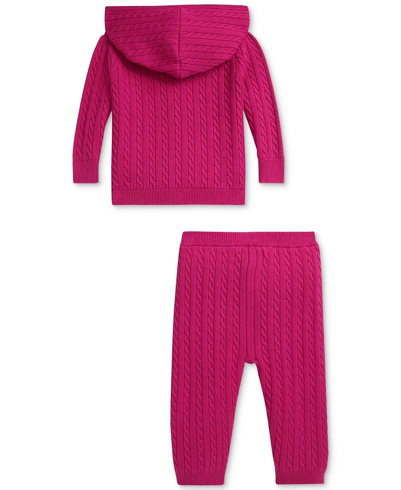 Polo Ralph Lauren Baby Girls 2-Pc. Mini Cable-Knit Hoodie & Pant Set