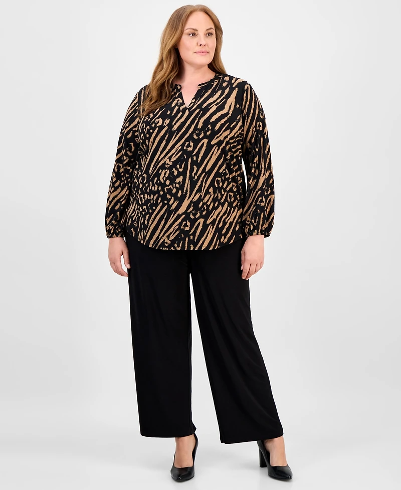 Ak Anne Klein Plus Animal-Print Top