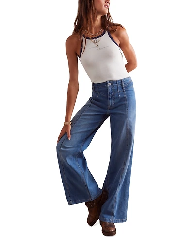 Free People Women's Libre Front-Seam Wide-Leg Jeans