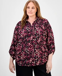 Ak Anne Klein Plus Floral-Print 3/4-Sleeve Top