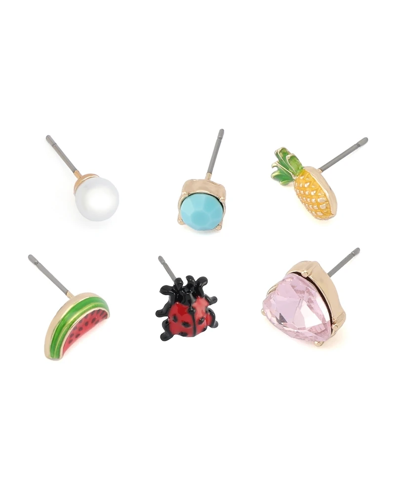 Betsey Johnson Faux Stone Backyard Watermelon Ladybug Stud Earring Set