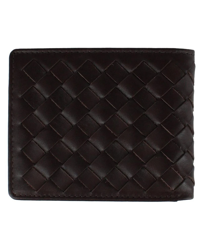 Trafalgar Men's Lazzaro Lattice Weave Leather Bi-Fold Wallet