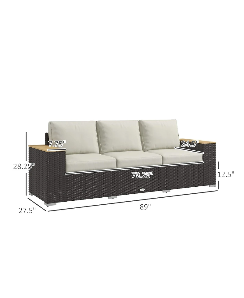 Outsunny 3-Seater Outdoor Sofa w/ Thick Cushions, Patio Couch,