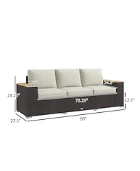 Outsunny 3-Seater Outdoor Sofa w/ Thick Cushions, Patio Couch,