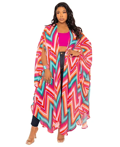 Buxom Couture Women's Plus Size Chevron Robe with Wrist Band