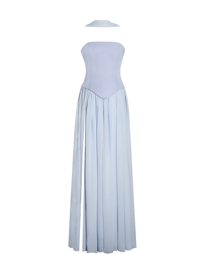 Miss Circle Women's Qianna Baby Blue Peplum Top Drop Waist Chiffon Gown