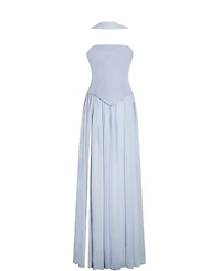 Miss Circle Women's Qianna Baby Blue Peplum Top Drop Waist Chiffon Gown