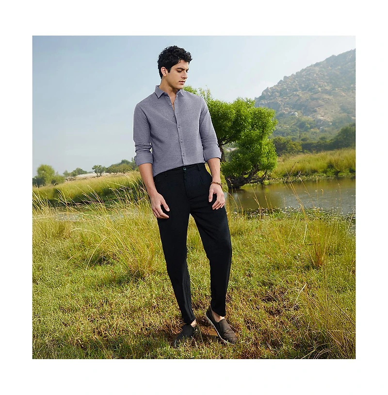 Campus Sutra Men's Aegean Blue Grainy Shirt