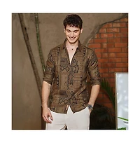 Campus Sutra Men's Peanut Brown Aztec-Imprint Shirt