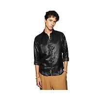 Campus Sutra Men's Metallic Black Metallic Blushed Shirt