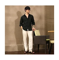 Campus Sutra Men's Onyx Black Foliage-Tactile Shirt