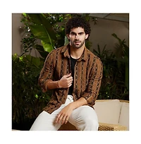 Campus Sutra Men's Chocolate Brown & Onyx Black Xoxo-Tactile Shirt
