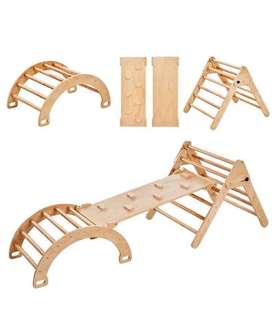 Slickblue Toddler Wooden Pikler Triangle Set 5 1 Climbing Gym with Ramp and Arch Indoor