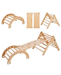 Slickblue Toddler Wooden Pikler Triangle Set 5 1 Climbing Gym with Ramp and Arch Indoor