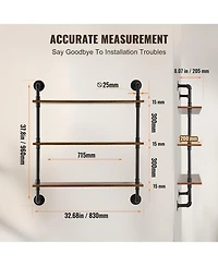 Slickblue 3 Tier Industrial Pipe Wall-Mount Shelf for Kitchen Bedroom and Living Space