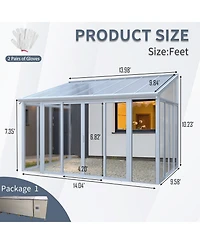 Mondawe 10x14ft Patio Cover Sunroom with Aluminum Frame, Polycarbonate Roof and Sliding Doors
