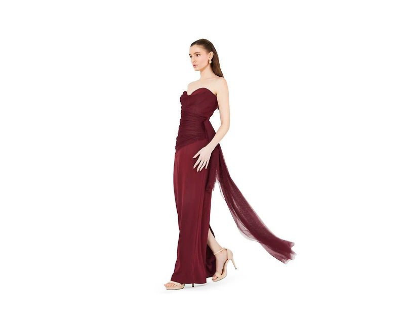 Amri Women's Sweetheart Ruched Tulle Column Gown Crepe