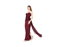 Amri Women's Sweetheart Ruched Tulle Column Gown Crepe