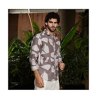 Campus Sutra Men's Ash Brown Abstract Heathered Shirt
