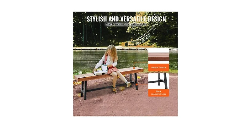 Slickblue Wood Outdoor Bench with Metal Legs for Garden Park Patio and Front Porch Seating