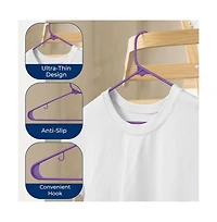 SereneLife 20 Pcs. Plastic Hangers - Non-Slip, Sturdy, and Heavy Duty Coat Set with 360° Swivel Hook for Clothes (Purple)