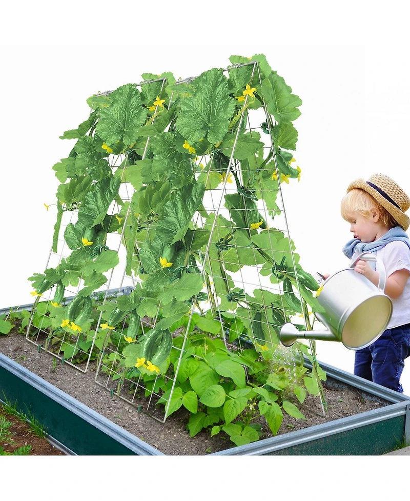 Slickblue Foldable A-Frame Metal Garden Trellis for Climbing Plants Cucumbers and Vegetables