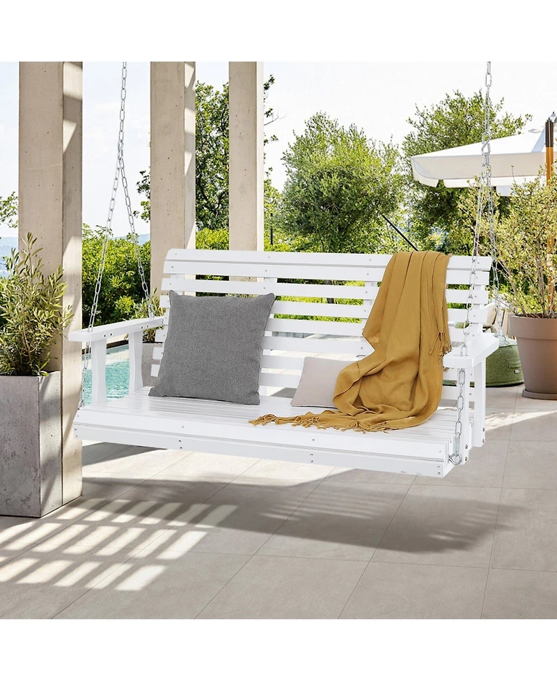 Slickblue Wooden Patio Porch Swing Bench with Hanging Chains Strong Load Capacity for Garden