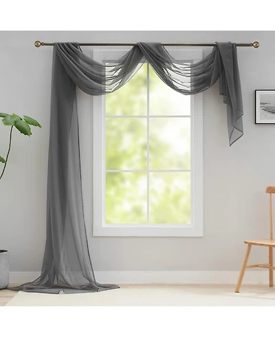 Kate Aurora Hotel Lux 1 Piece Charcoal Gray Sheer Window Scarf Treatment