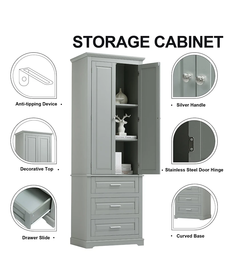 Casainc 70"H Tall Storage Cabinet with 3 Drawers for Bathroom or Office Use