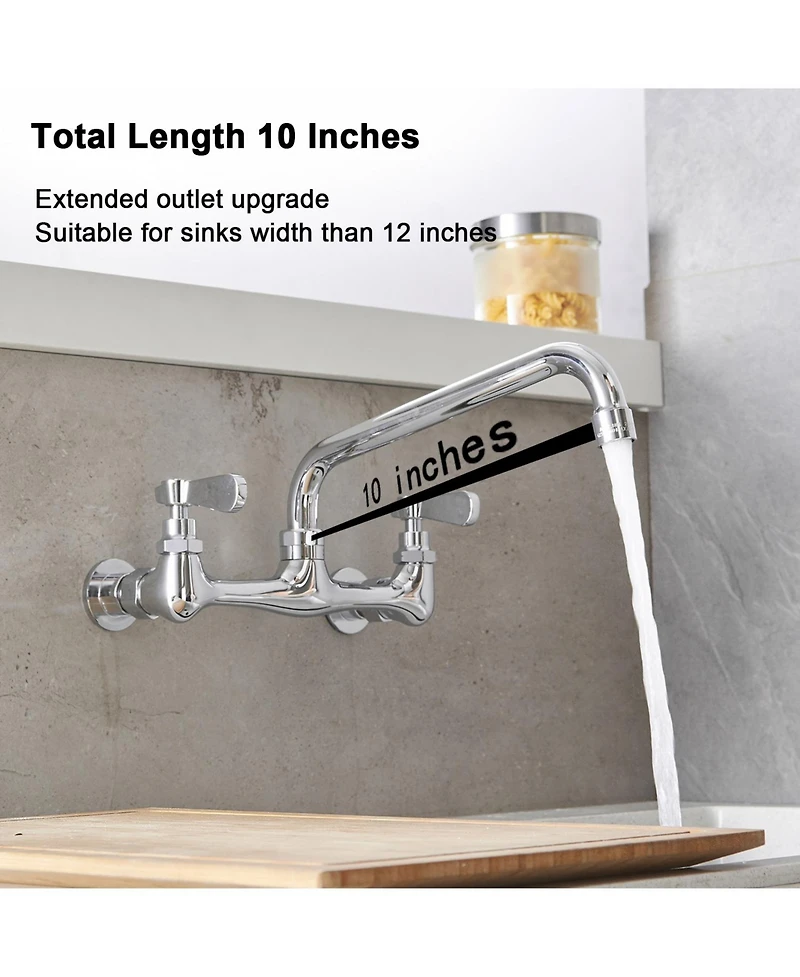 Greenspring 2-Handle Wall Mount Kitchen Faucet With Inch Swivel Spout 8" Center In Polished Chrome
