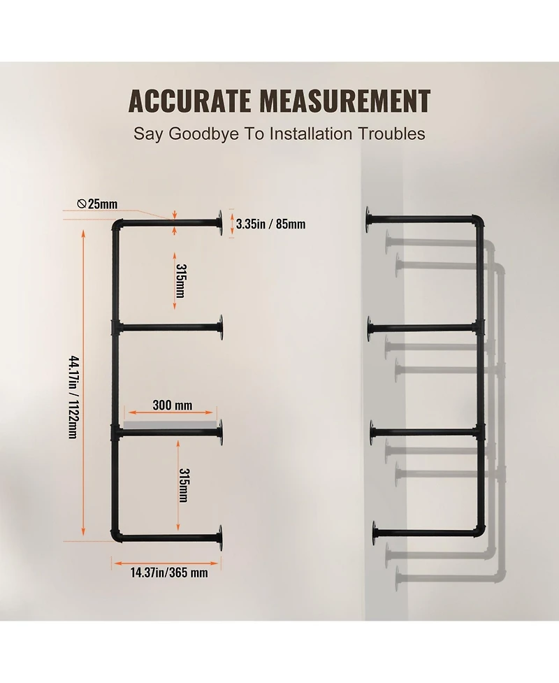 Slickblue 4 Tier Industrial Pipe Wall-Mount Shelf Frame 3PCS Without Planks for Custom Storage