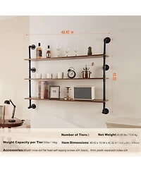 Slickblue Industrial Pipe Wall-Mounted Shelf 3 Tier Storage Rack for Kitchen and Bedroom