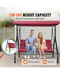 Slickblue 3-Seat Patio Swing Chair with Adjustable Canopy Removable Cushion and Steel Frame
