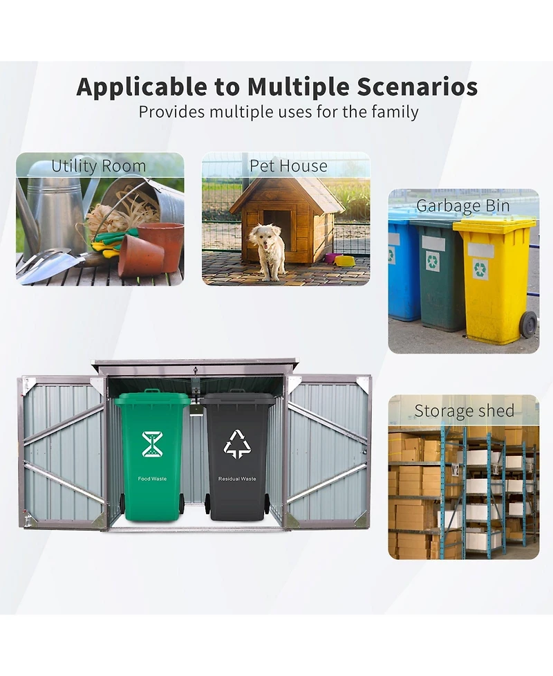 Mondawe 62"x40"x52"Stainless Galvanized Steel Bin Shed Stores 2 Trash Cans for Garbage Storage