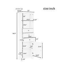 Casainc 68.3"H Tall Storage Cabinet with 3 Drawers, Adjustable Shelves, Painted Mdf