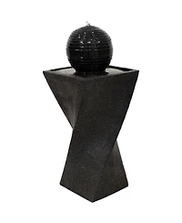 Outdoor Black Ball Solar Powered Water Fountain with Backup Battery and Led Light - 32" - Black
