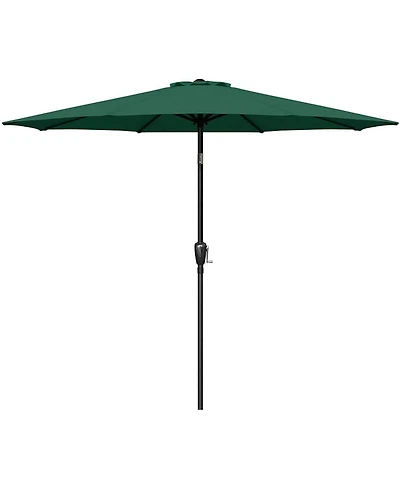 Flynama One Simple Deluxe 9ft Outdoor Market Table Patio Umbrella with Button Tilt, Crank and 8 Sturdy Ribs for Garden, Green