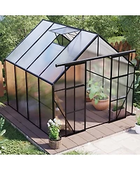 Mondawe 8x8FT Aluminum Double Door Polycarbonate Greenhouse with Raised Base and Anchor
