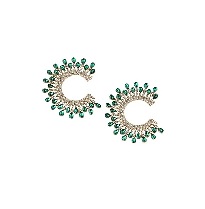 Sohi Women's White Stone Hoop Earrings
