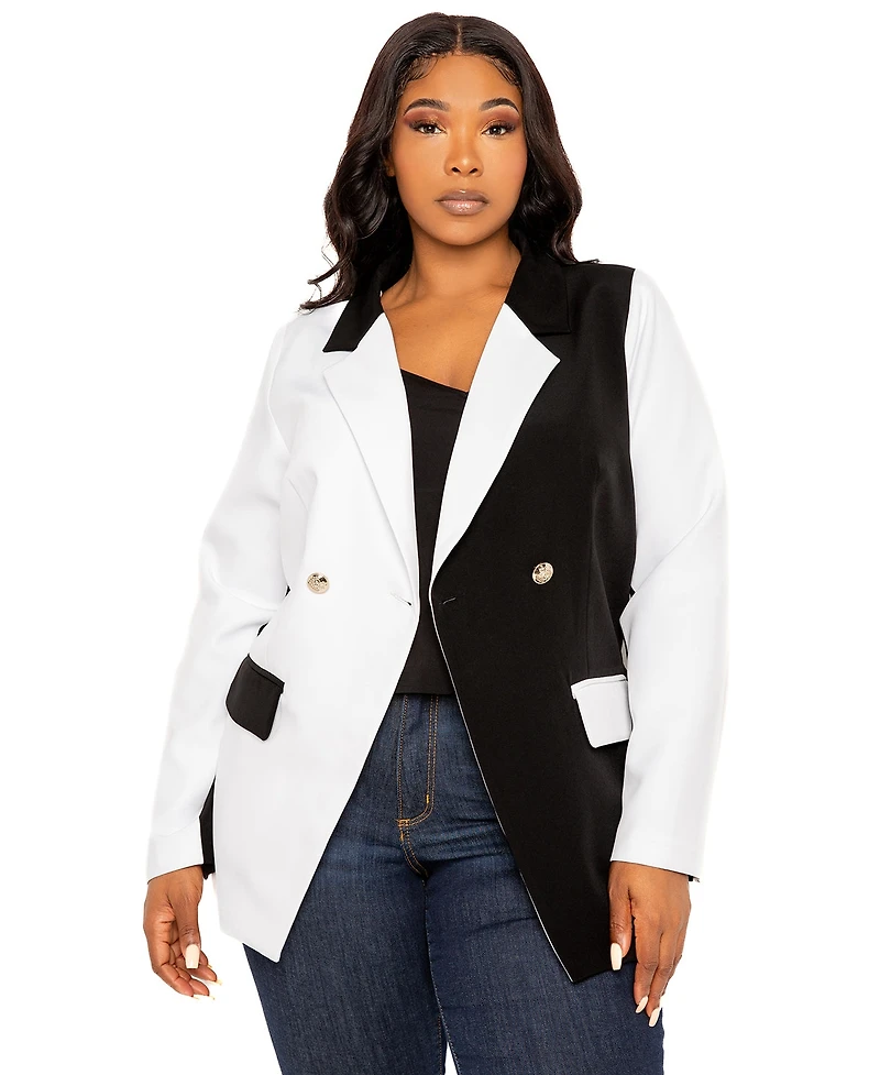 Buxom Couture Plus Contrast Double Breasted Blazer