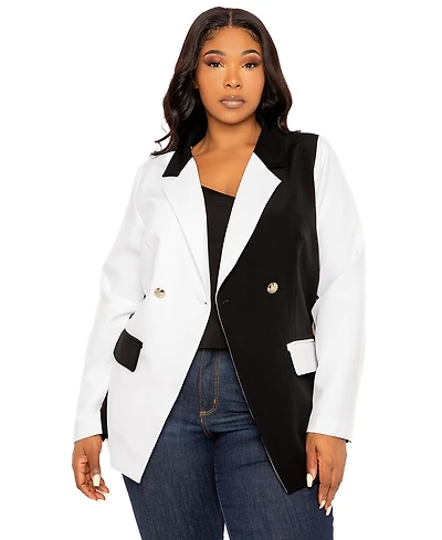 Buxom Couture Plus Contrast Double Breasted Blazer