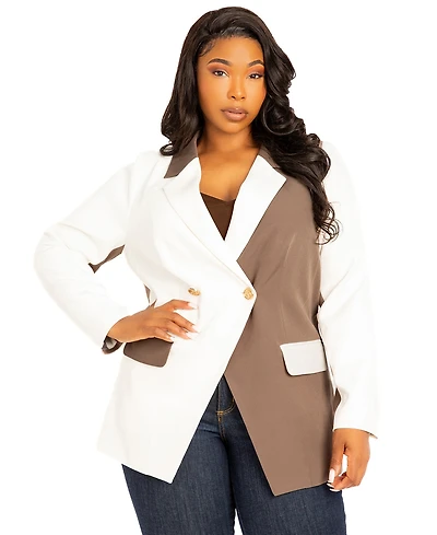 Buxom Couture Plus Contrast Double Breasted Blazer