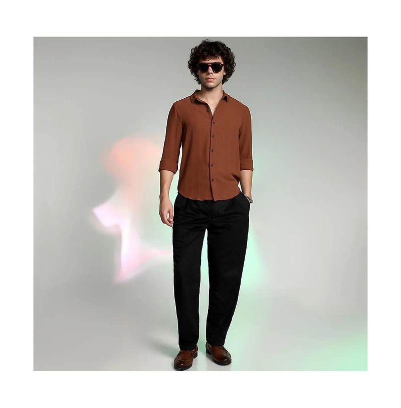 Campus Sutra Men's Sienna Brown Woven-Lined Shirt