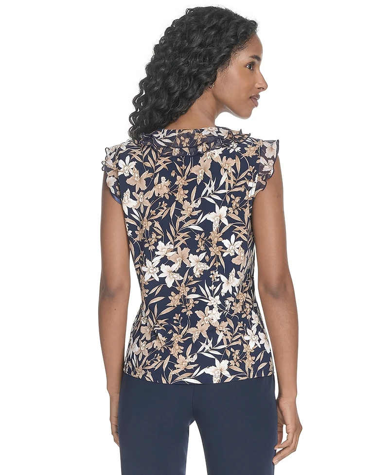 Tommy Hilfiger Women's Ruffled Floral Mixed-Media Top