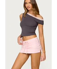 Edikted Women's Contrast Lace Asymmetric Off Shoulder Top